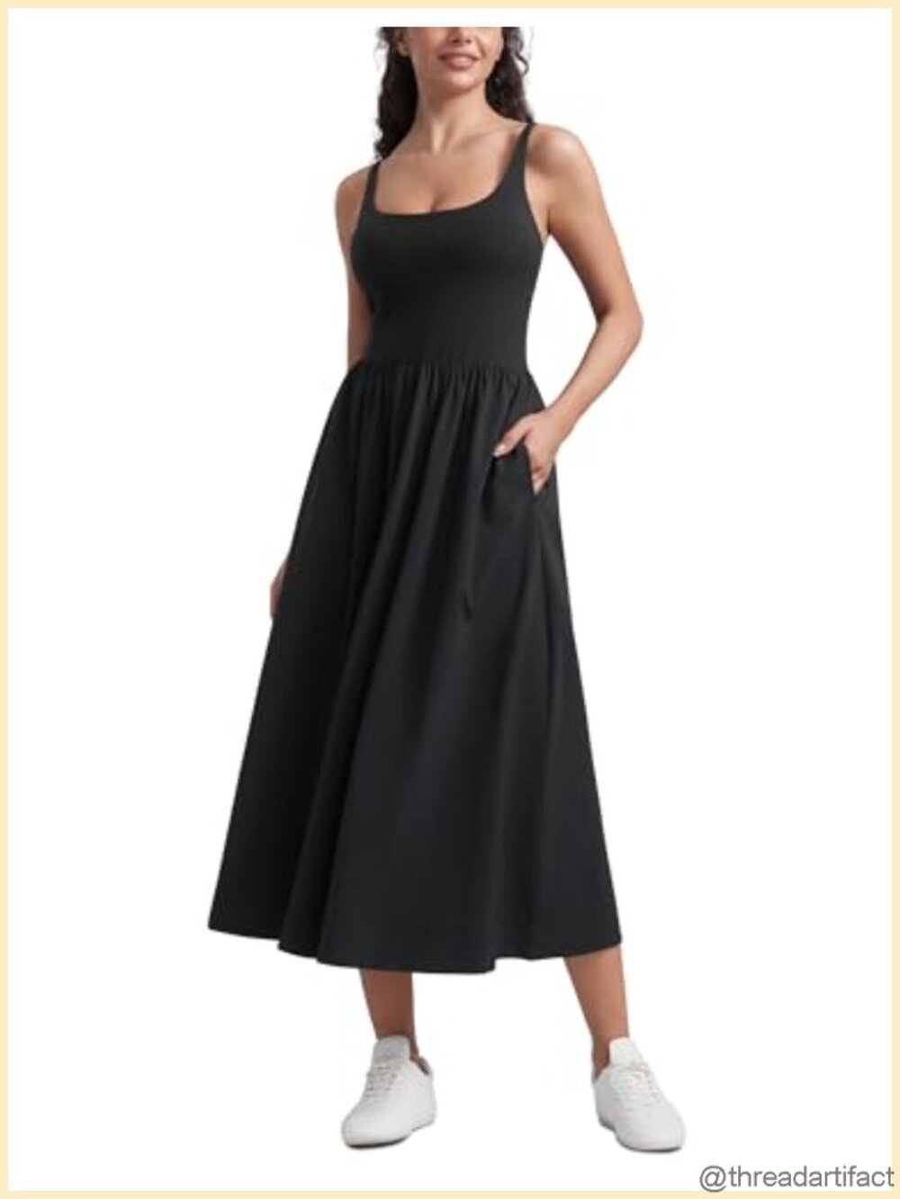 Square Neck Maxi Dress with Built-in Bra Pockets Sleeveless